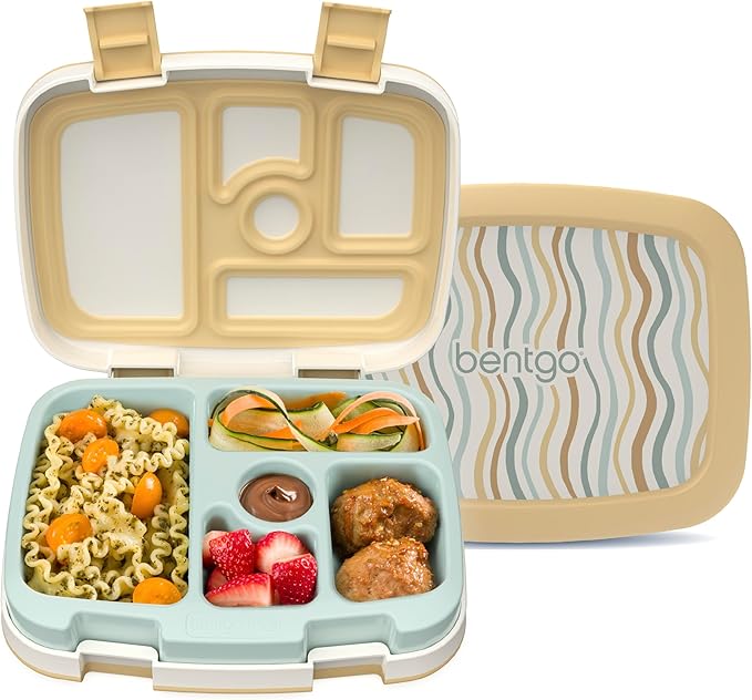 Bentgo Kids 5-Compartment Leak-Proof Bento-Style Lunch Box (Whimsy & Wonder Collection) - Ideal for Ages 3-7, Drop-Proof & Durable, Dishwasher Safe, & PFAS & BPA-Free Materials (Wavy)