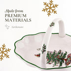 Spode Christmas Tree Oval Breadbasket, 10 Inch Handled Bowl for Fruit, Bread, Cookies - Fine Earthenware Gift, Festive Tabletop Holiday Serveware & Seasonal Decor, Dishwasher Safe Tableware