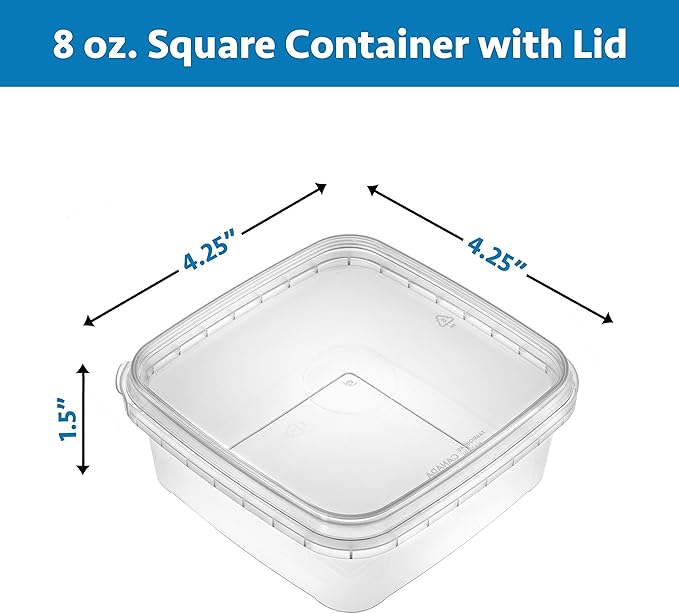 NYHI 40 Pack Square Clear Deli Containers with Lids Disposable BPA Free Square Plastic Food Storage Containers with Lids Airtight for Meal Prep Take Out Kitchen (8 oz)