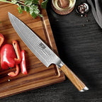 5 Pieces Kitchen Knife Sets, Ultra Sharp Professional Damascus Super Steel Chef Knives Sets with Ergonomic Olive Wood Handle, Including Chef, Bread, Santoku, Utility & Paring Knives