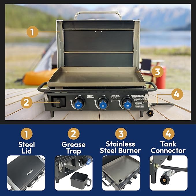 Razor Griddle Gas Grill & Griddle for Backyard Cooking and Camping, Portable Tabletop Stove