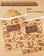 2-Pack Beeswax Bread Bags with Zipper & Buckle - Reusable Cotton Storage for Sourdough & Homemade Bread, Freezer Safe