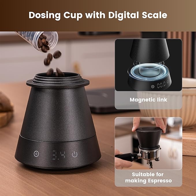 Gevi VelPro 400 Single Dose Coffee Grinder with Variable Speed, Stepless Adjustment, 64mm Titanium Flat Burr & Single Dosing Cup, Coffee Bean Grinder for Drip, French Press & Cold Brew-Black Gloden