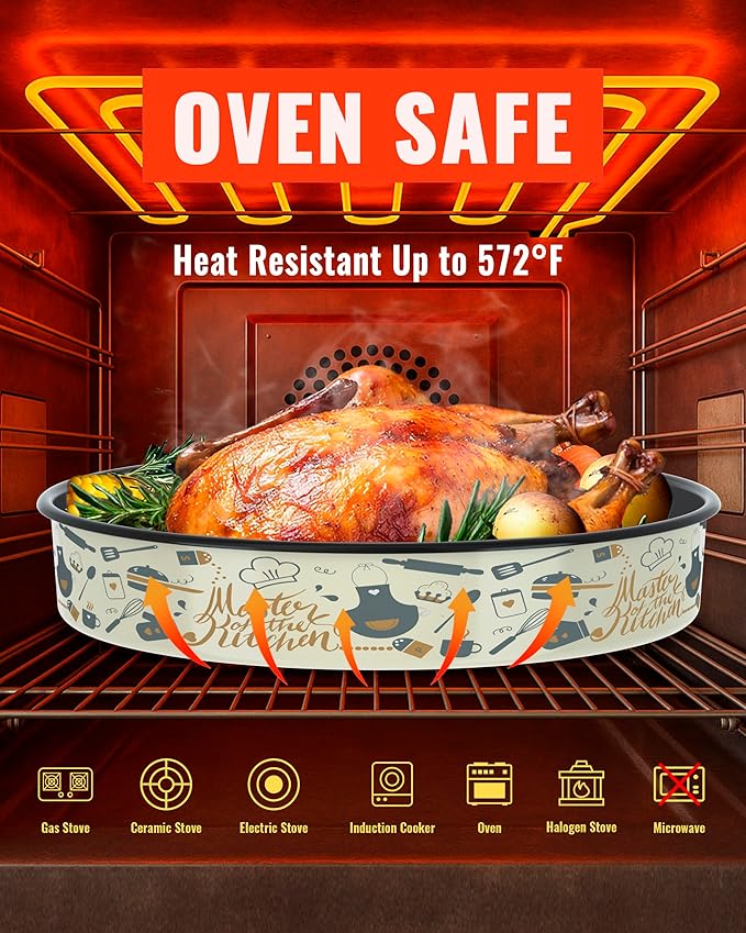 Round Baking Pan Set Roasting Dish 4-Pack 9/10/12/14 Inches Enamel Non Stick Large Cookware for Cake Bread Pie Pizza Turkey Steak, Non-Toxic Oven Dishwasher Safe Christmas Bakeware