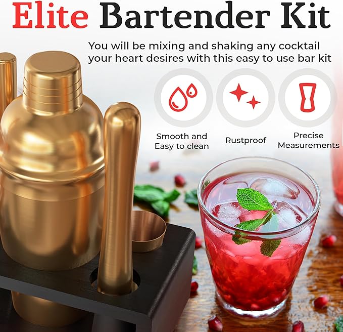 Highball & Chaser Cocktail Shaker Set: Bartender Kit for Home Bar Mixology Cocktail Bar Set Plus E-Book with 30 Recipes (Antique Gold)