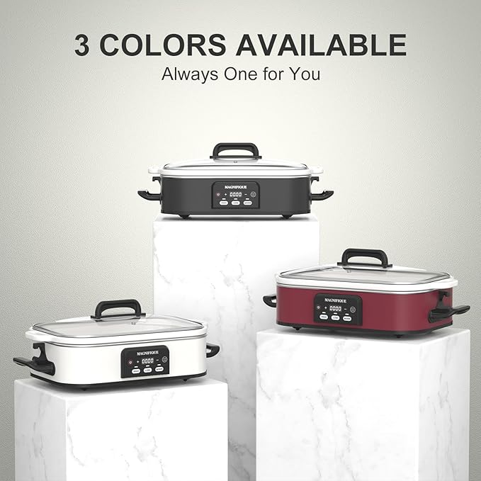 Magnifique 4 Quart Casserole Digital Slow Cooker, Premium Ceramic Bakeware for Oven, Dishwasher Safe Baking Dish, Red