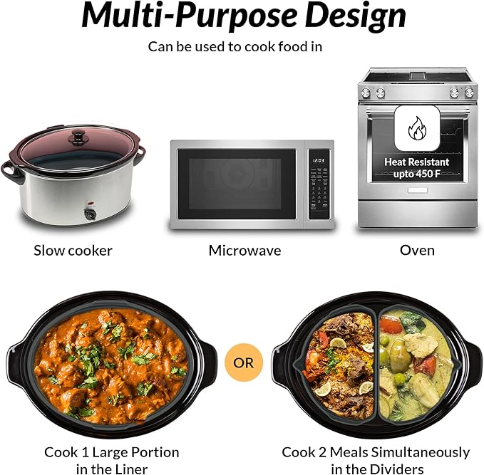 PREMIUM QUALITY: Tasmai 3 Pack, Crock pot liners, 4-8 Quart Slow Cooker Liners, Reusable Silicone crockpot liner, Crockpot liner, Crock pot divider, Crockpot divider insert (4-4.5 Quart (Gray))