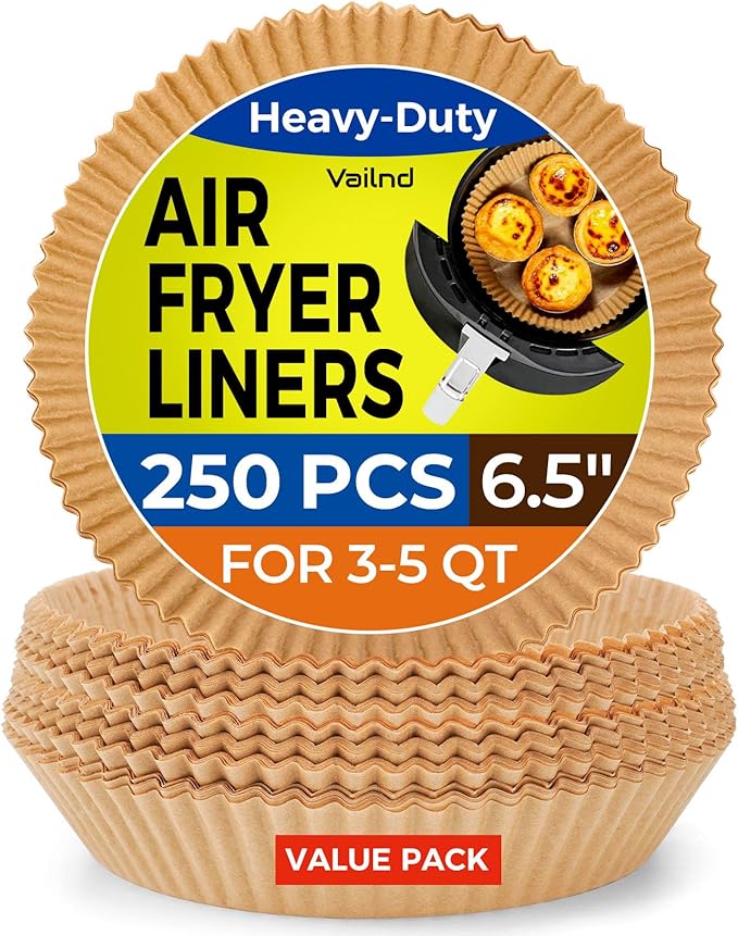 250 Pcs Air Fryer Liners Disposable, 6.5" Round Unbleached Parchment Paper Sheets for Airfryer Basket, Non-Stick & Leakproof Baking Liners for Oven Pan