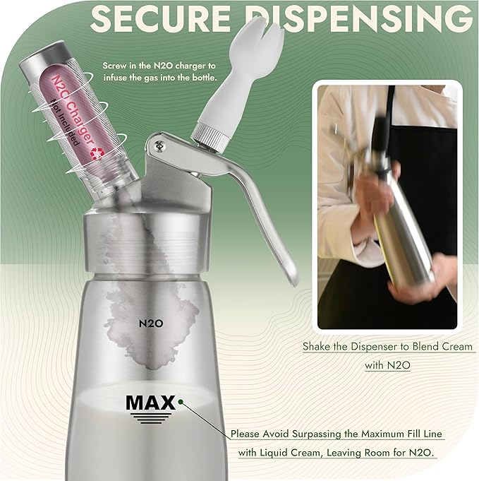 CURTA Professional Whipped Cream Dispenser, Premium Aluminium Cream Whipper, Cream Maker with 3 Decorating Tips, 500ml / 1 Pint Canister, N2O Chargers (Not Included) …