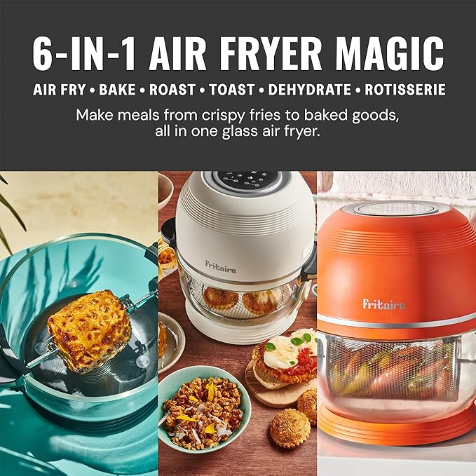 Non Toxic Air Fryer™ - Glass AirFryer 5 Quart w/ 360 Visibility, Self-Cleaning, 400F Vortex Air Fryer for Even Cooking, BPA-Free Teflon Free, 6-in-1 Functions, Rotisserie, Roast, Bake, Orange
