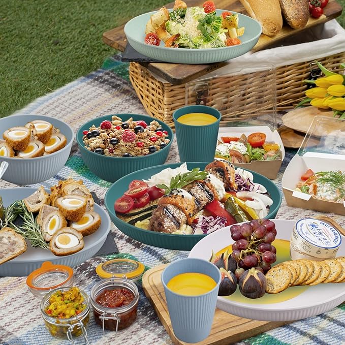 Tanice Kids Dinnerware Set, 12PCS Plastic Plates and Bowls Sets, Kids Dinnerware Set for 4, Plastic Dishes Set with Pltaes, Bowls, Cups for Kitchen, Outdoor Camping