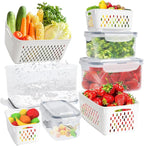 4 Pack Fruit Storage Containers for Fridge with Removable Colanders, Produce Storage Containers for Fridge, Airtight Food Storage Containers for Berry Fruit Vegetable Meat Keeper Fresh (no handle)