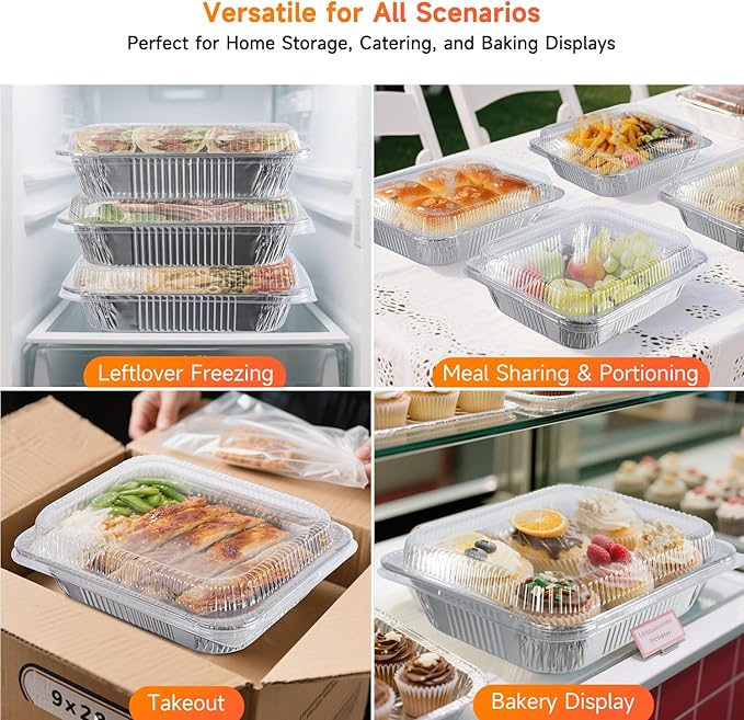 Aluminum Pans with Clear Lids 9x13-10 Pack Aluminum Foil Pans, Heavy Duty Disposable Pans for Cooking, Storing, Prepping, and Freezing Food