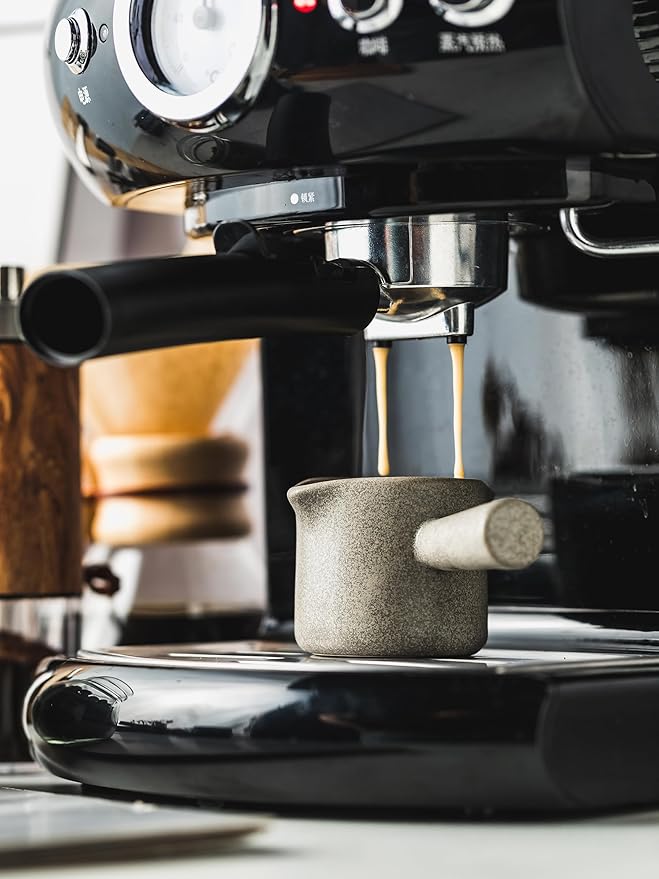 Measuring Cups Ceramic, Double Spouts Espresso Cup with Handle, Coffee Measuring Cups, Espresso Shot Milk Cup Pitcher 90 Ml, Gray