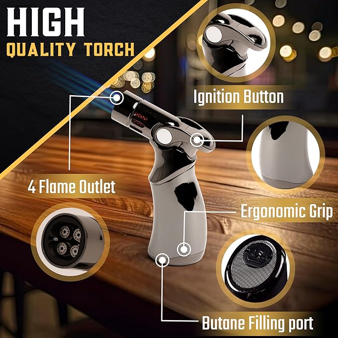 Whiskey Smoker Kit | Cocktail Smoker Kit with Torch, Scorch Shield, Lid, 6 Wood Chips & Gift Box for Smoked Old Fashioned| Bourbon Smoker