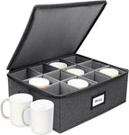 HOMELUX THEORY Mug Storage Box with Dividers Hard Shell China Storage Containers, Heavy Duty Coffee Cup Storage Box and Moving Boxes for Glassware Storage with Lid, Thick Surface, and Sturdy Handle