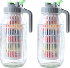 Glass Mason Jar Water Fruit Infuser Pitcher With Lid 64 Oz Wide Mouth Tea Infused Pitchers 2 Quart Sun Tea Jar For Outside Half Gallon Iced Coffee Tea Lemonade Juice Homemade Drinks Container- 2 Set