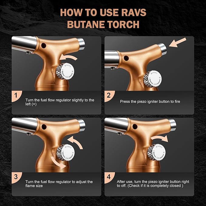 RAVS Butane Torch Lighter with Solid Copper Design, Kitchen Torch Lighter with Adjustable Flame, Refillable Creme Brulee Torch for Cooking, Soldering, Birthday Gifts for Women Men, Butane Not Included