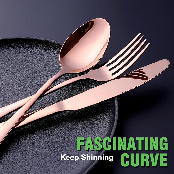 Copper/Rose Gold Silverware Set, OGORI 24-Piece Stainless Steel Flatware Set, Service of 6