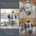 BREKX 3-QT Insulated Ice Buckets for Parties with Lid and Scoop - Iceberg Anchored Wine Chiller Champagne Bucket for Cocktail Bar, Metal Bucket with Lid, Non-Sweat
