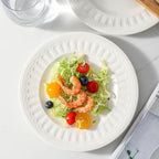 Neaylfe 8-Piece Ceramic Salad Plates Set, 8in Embossed Modern Small Dinner Plates for Kitchen, Ceramic Flat Plates for Salad, Dessert, Appetizer, Microwave, Oven, and Dishwasher Safe