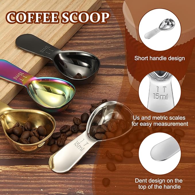 uxcell 2Pcs Stainless Steel Coffee Scoop, 15ml Short Handle Measuring Spoon for Ground Coffee Tea Sugar Kitchen Gifts, Silver