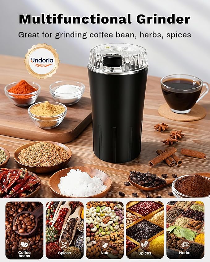 One Touch Coffee Grinder Electric 300W - Heavy-Duty Stainless Steel Blades Small Grinder for Spices & Coffee Beans for Home Use, With 50g Capacity, Ideal for Espresso & French Press