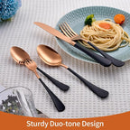 20 Piece Rose Gold and Black 18/0 Flatware Utensil Set for 4, Include Dinner Knife,Dinner Forks,Dinner Spoons,Salad Forks,Teaspoons,Silverware Set for 4, Dishwasher Safe