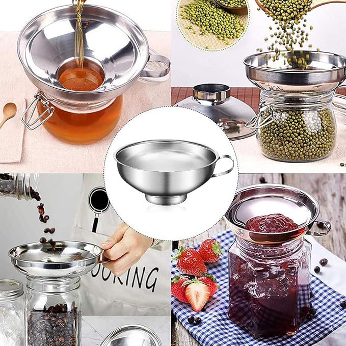 2 Pieces Stainless Steel Canning Jar Lifter Tongs and Canning Funnel with Safe and Secure Grip for Wide Mouth and Regular Jars, Easy to clean and Dishwasher safe