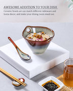 HENXFEN LEAD Japanese Ramen Bowls Set of 2 - Deep Ceramic Soup Bowls with Spoons, Chopsticks and Holder, 20 Oz Serving Dishes for Pho, Udon Noodle, Cereal - Reactive Red