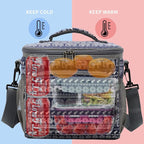 FlowFly Insulated Reusable Lunch Bag Adult Large Lunch Box for Women and Men with Adjustable Shoulder Strap,Front Zipper Pocket and Dual Large Mesh Side Pockets,Elephant