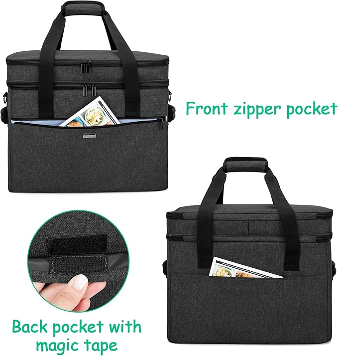 Yarwo Slow Cooker Bag Compatible with Crock-Pot/Hamilton Beach 8-10 Quart, Double Layers Slow Cooker Travel Carrier Case for Kitchen Appliance and Accessories, Black (Bag Only)