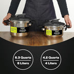 Universal (4.2 Quart / 4 Liter) Small Stainless Steel Easy Use Pressure Cooker + Extra Glass Lid, 5 Servings, Induction Compatible, Multipurpose Pot & Pressure Cooker