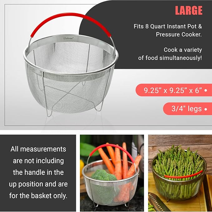 Original Salbree Steamer Basket for 8 qt quart Instant Pot Accessories, Stainless Steel Strainer and Insert fits IP Insta Pots, Instapot, Other Pressure Cookers, with Silicone Handle [3qt 6qt avail]