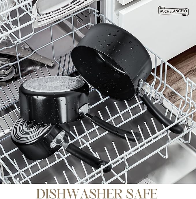 MICHELANGELO Nonstick 2 Quart Saucepan with Lid, Ceramic Small Sacuce pan, Easy to Clean, Non-Toxic Saucepan, 2QT, Black