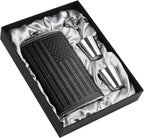 Flask For Men,350ml/12oz Hip Flask, 304 Food Grade Stainless Steel,2 Cups And Funnel Portable Gift Box For Whiskey Rum Groomsman Best Man Usher Wedding-Leather America Flag Black