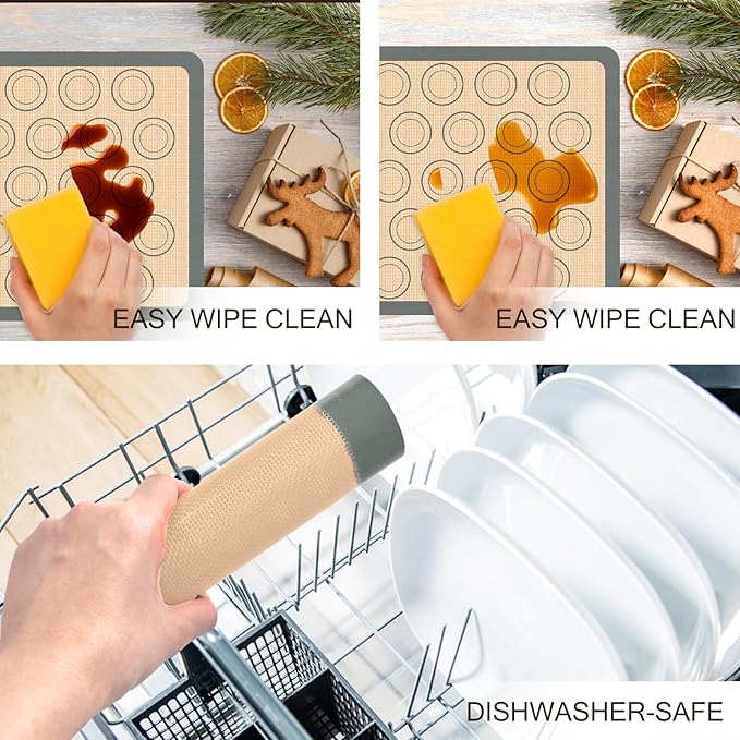 Macaron Silicone Baking Mat, 3 Pack Reusable Baking Mat, Non-Stick, Food Safe Silicone Cookies Sheets for Baking