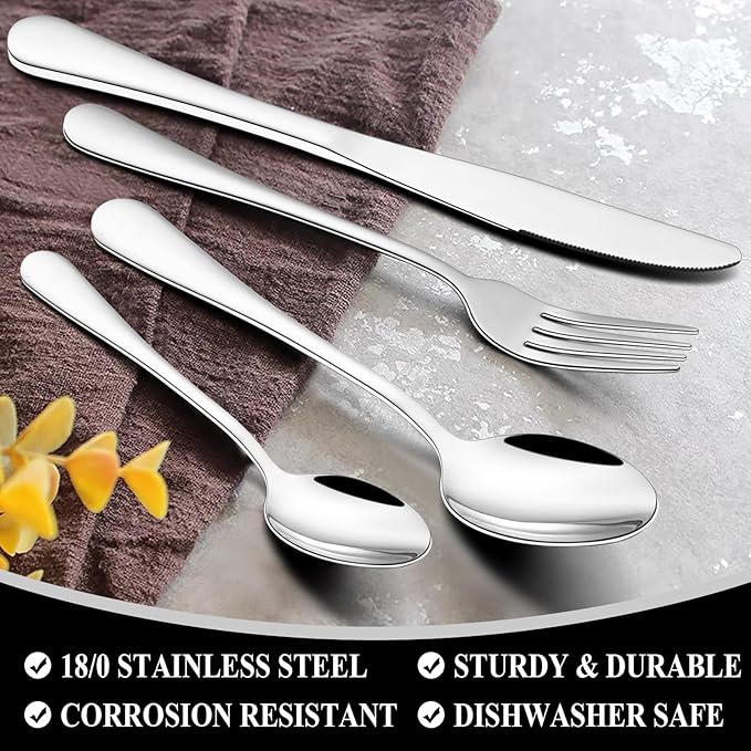 Wildone 20-Piece Silverware Set, Stainless Steel Flatware Cutlery Set Service for 4, Tableware Eating Utensils Include Knife/Fork/Spoon, Mirror Polished, Dishwasher Safe