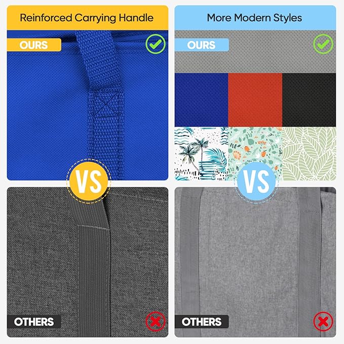 BALEINE 2Pk Insulated Reusable Grocery Bags, Collapsible Cooler Bag for Groceries, Heavy Duty Large Insulated Bag (Large, Midnight Blue)