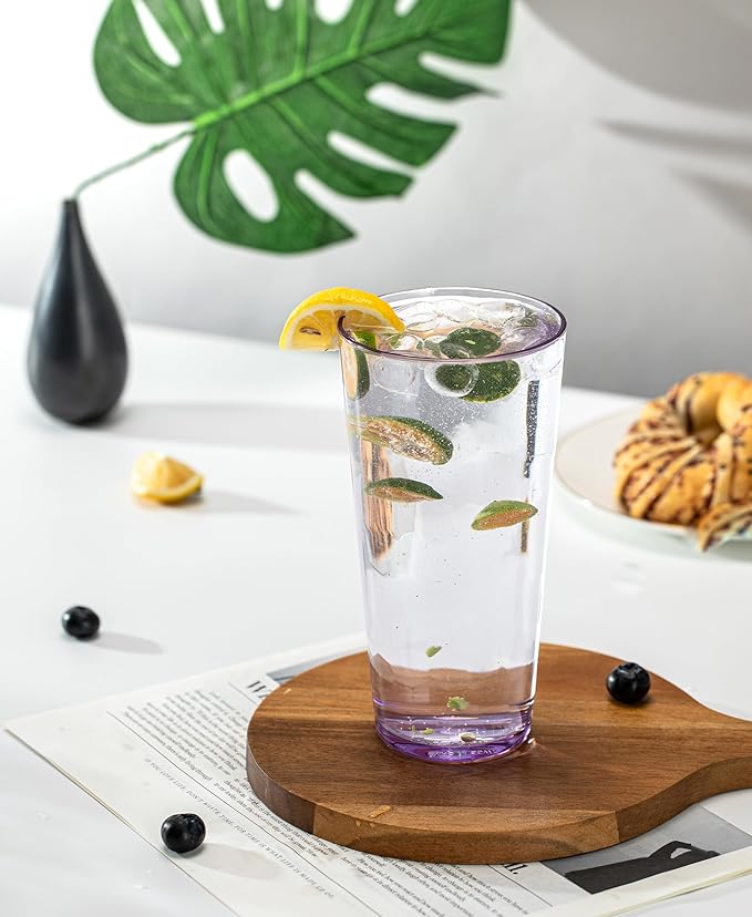 KOXIN-KARLU Mixed Drinkware 26-ounce Plastic Tumbler Acrylic Water Glasses, set of 6 Purple