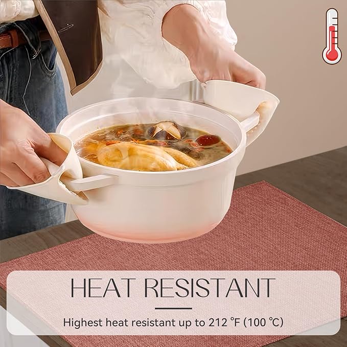 Romanstile Cloth Placemats Set of 8-12 x 18 Inch, Heat Resistant Double Layered Thickened Burlap Fall Place Mats, Washable Faux Linen Farmhouse Table Mats for Kitchen/Dining/Party/Outdoor, Orange