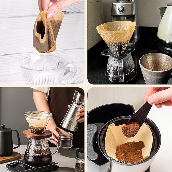 130 Count #4 Cone Coffee Filters 8-12 Cup, Unbleached Natural Paper, Disposable coffee filters 4 cone paper, Filters Paper Compatible with Ninja Coffee Filters, Pour Over and Drip Coffee Maker