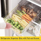 3 Pack Refrigerator Organizer Bins with Pull-out Drawer Stackable Clear Fridge Drawer Organizer Fruit Vegetable Storage Containers for Kitchen Pantry Organization (1 Large+2 Small)