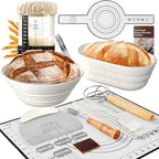 Sourdough Starter Kit with Jar – Complete Sourdough Bread Baking Supplies for Beginners, Includes 2 Silicone Proofing Baskets Baking Mat Sour Dough Kit - White