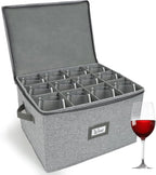 HOMELUX THEORY Wine Glass Storage Box with Dividers, Light Gray Hard Shell China Storage Containers, Kitchen Storage Bins With Lids, Heavy Duty Moving Box for Packing Glasses, Stemware & Glassware