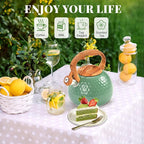 GGC Tea Kettle for Stove Top, Loud Whistling Kettle for Boiling Water Coffee or Milk, 3.1 Quart 3L Heavy Stainless Steel Green Tea Pot with Wood Pattern Handle, Unique Button Control Outlet