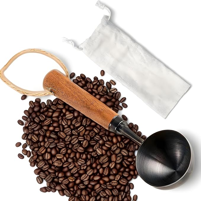 Coffee Scoop For Ground Coffee 2 Tablespoon,Coffee Beans And Tea,304 Stainless Steel Coffee Spoon With Nature Walnut wood Handle,Ink Black (With A Burlap Cord &Thickened Storage Bag)