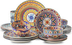 Hasense 18 Pieces Kitchen Dinnerware Sets Service for 6, Bohemian Style Plates and Bowls Set, Ceramic Vintage Tableware Dishes Set, Scratch Resistant Microwave and Dishwasher Safe, Assorted Color