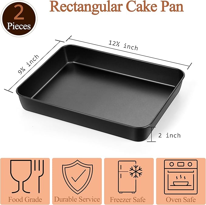 LIANYU 12⅓ x 9¾ x 2 Inch Cake Pan Set of 2, Rectangle Non-stick Baking Pan, Stainless Steel Bakeware for Lasagna Brownies Casseroles, Healthy & Easy Release