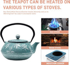 30.4oz Small Cast Iron Teapot Tea Kettle with Stainless Steel Infuser for Stovetop Safe Coated with Enameled Interior Japanese Tetsubin with Maple Leaves Pattern(30.4oz/900ml)
